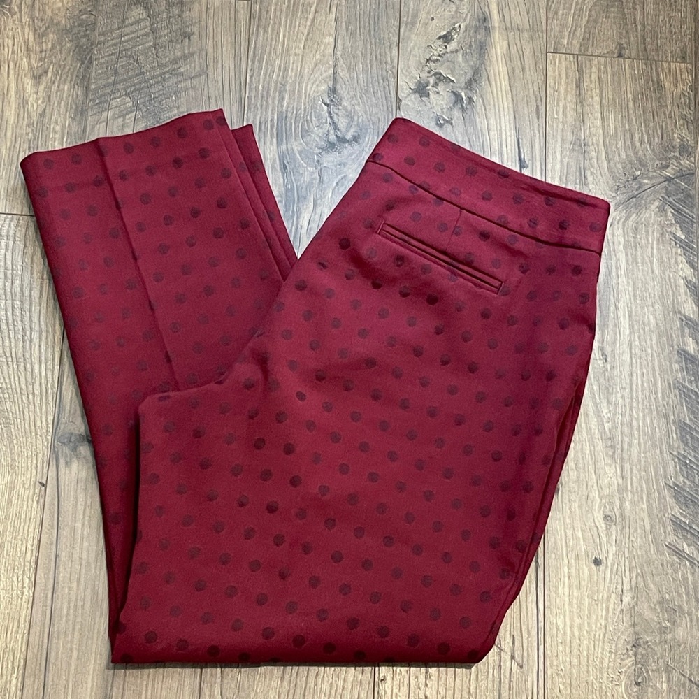 Talbots Signature Burgundy Polka Dot Ankle Pants Womens 10P Red Cotton Blend